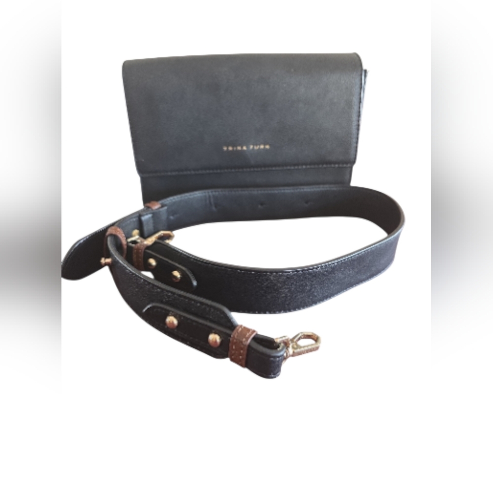 Trina Turk Double Compartment Black Crossbody Bag with Gold Hardware